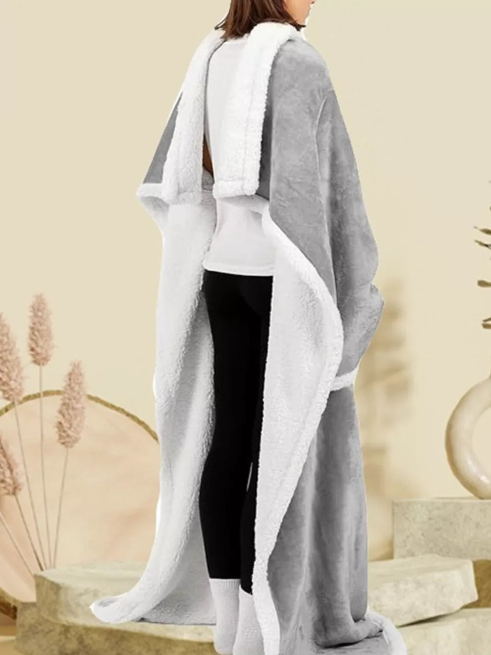 Oversized Sherpa-Trim Hoodie Blanket